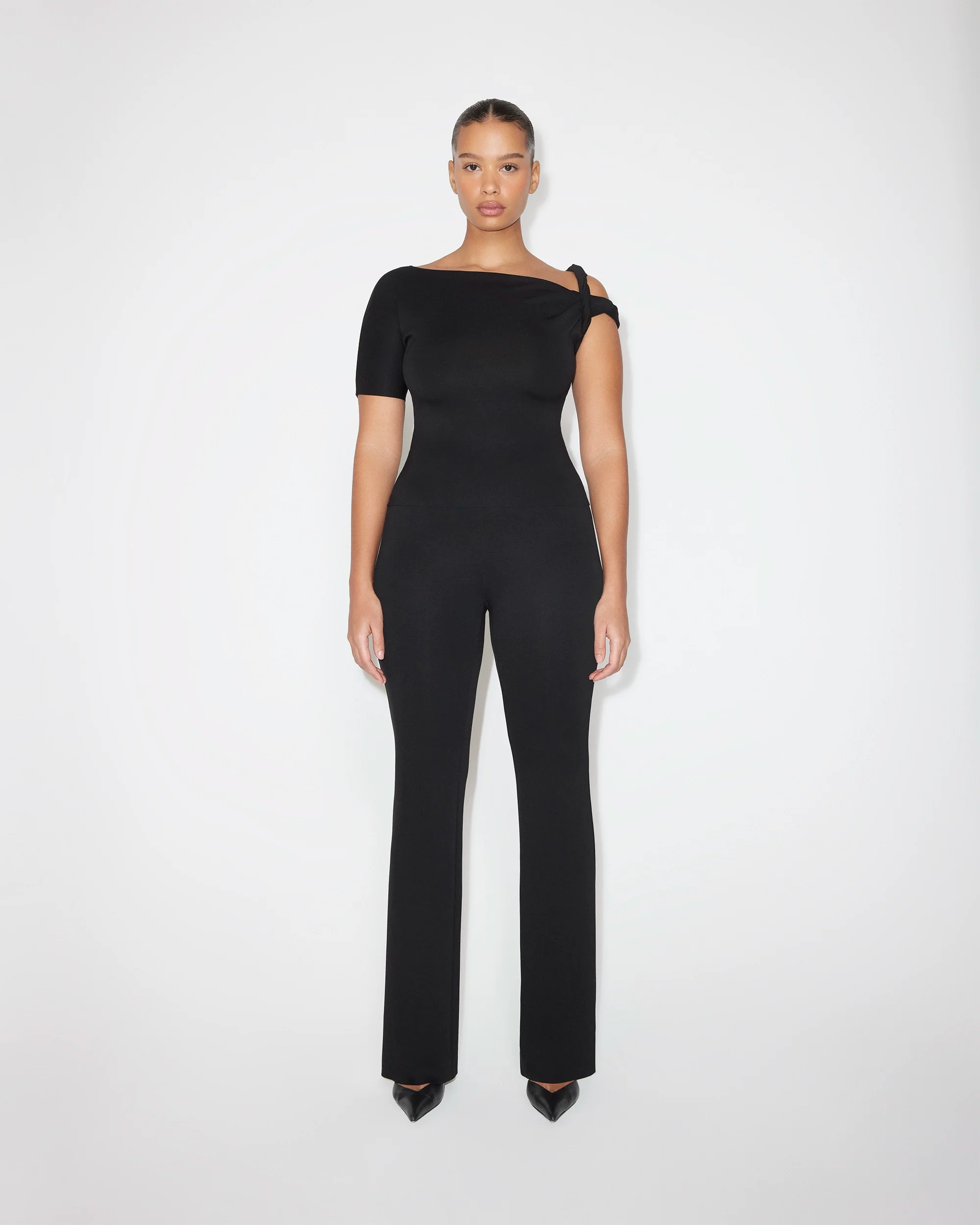 Sueded Stretch Twisted Top | Black
