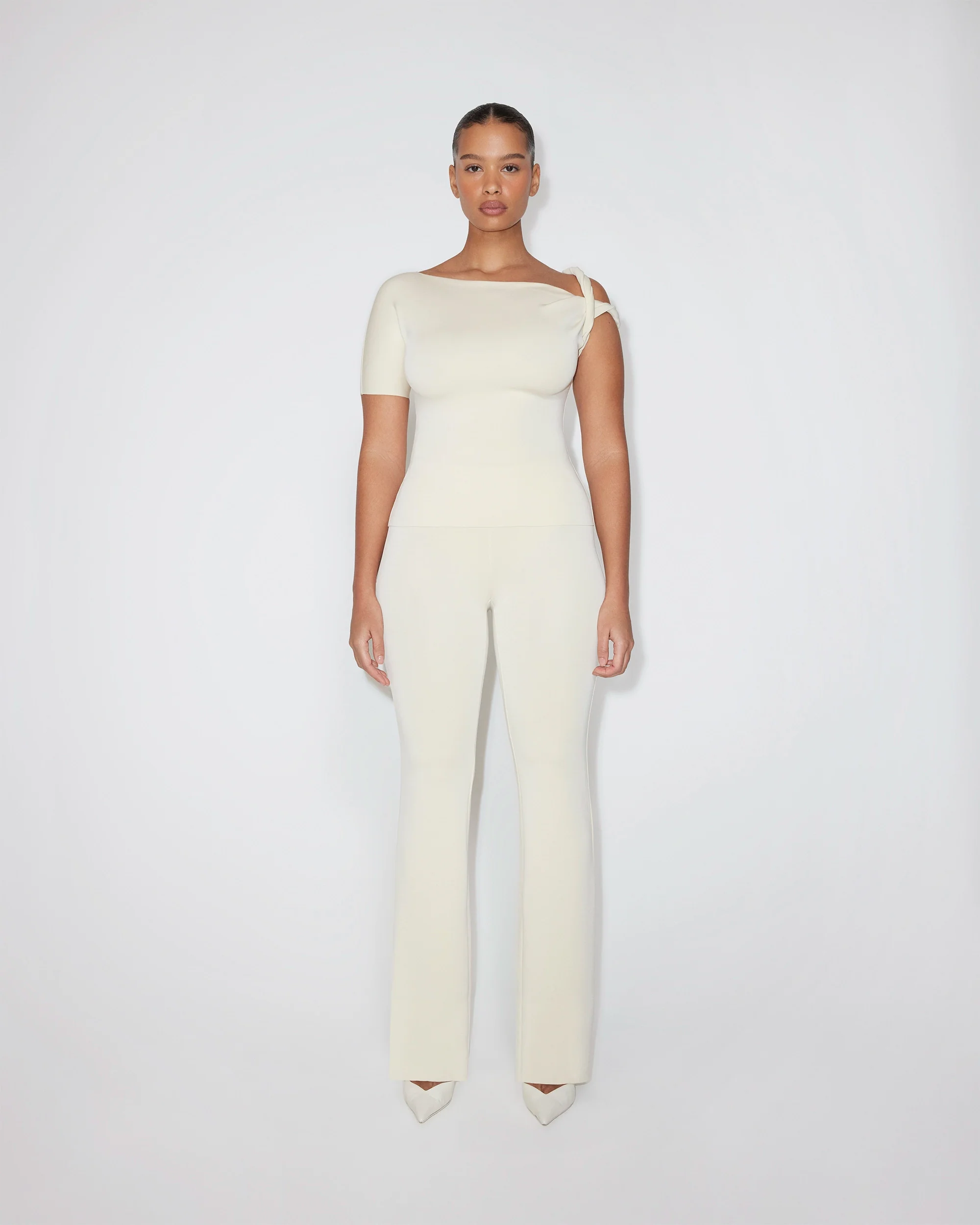 Sueded Stretch Twisted Top | Stone